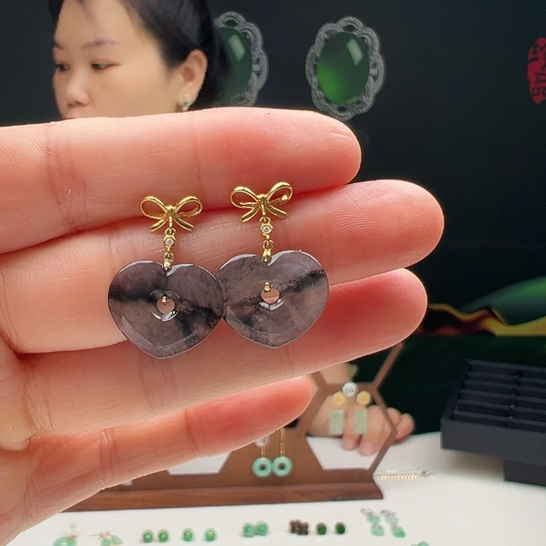 翡翠18K金镶嵌耳饰天然翡翠