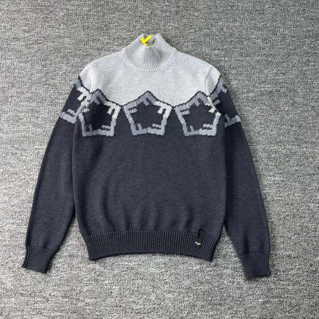 99新 FENDI/芬迪 5185/FENDI灰色高领针织印花毛衣/46码/99新