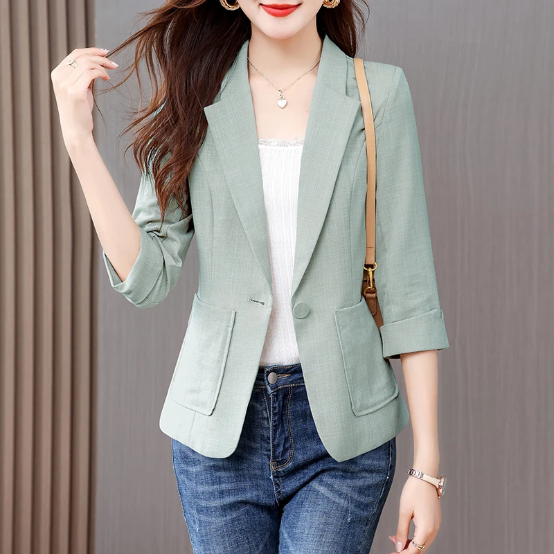小西装外套女夏季薄款休闲2025新款短款小个子七分袖纯色中袖西服