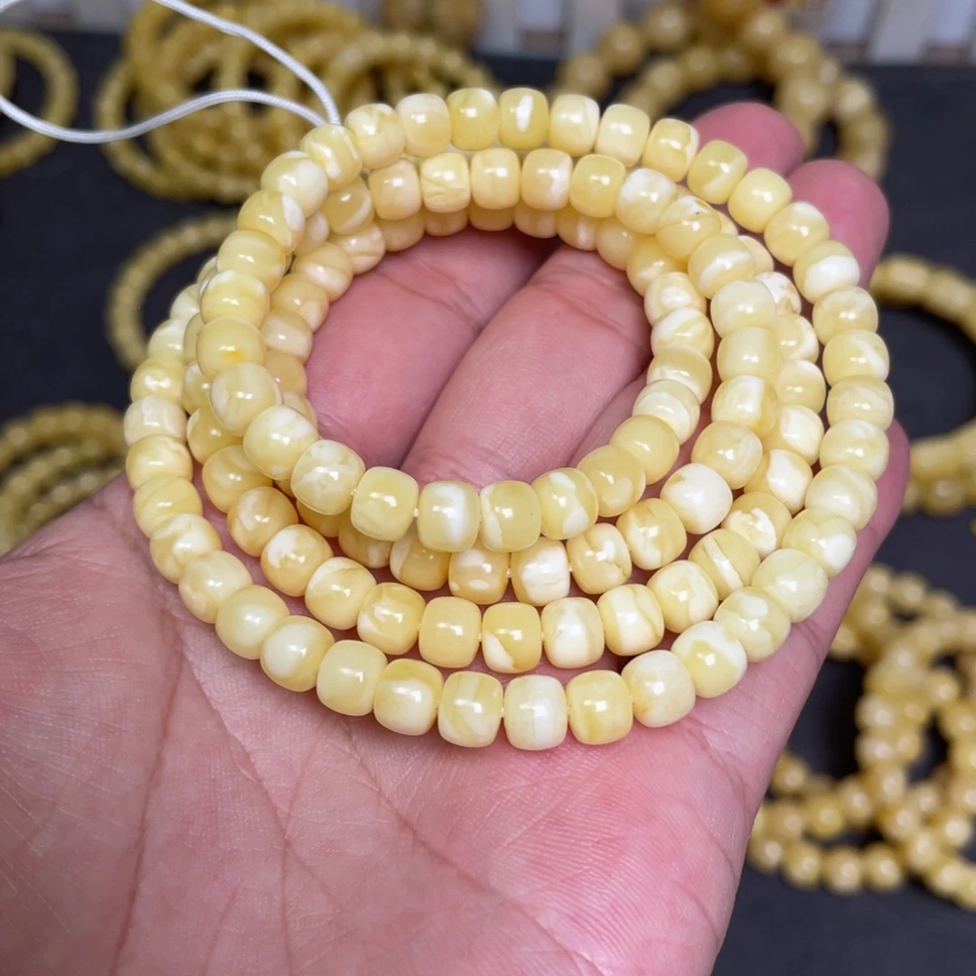 蜜蜡18K金镶嵌裸石蜜蜡佛珠6.8mm