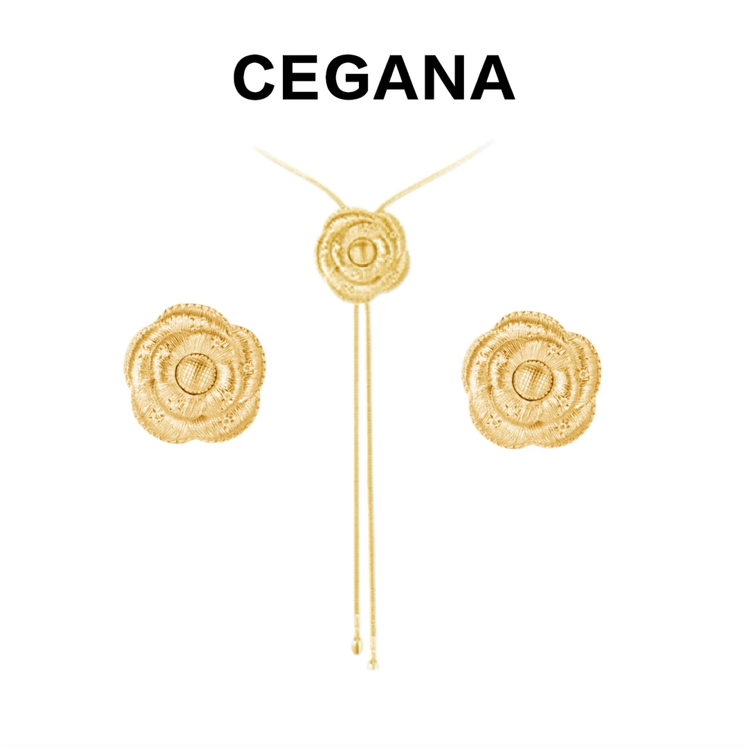 CEGANA 铜合金项链 CEGANA【金发发】小茶花金色高质感小众首饰耳环