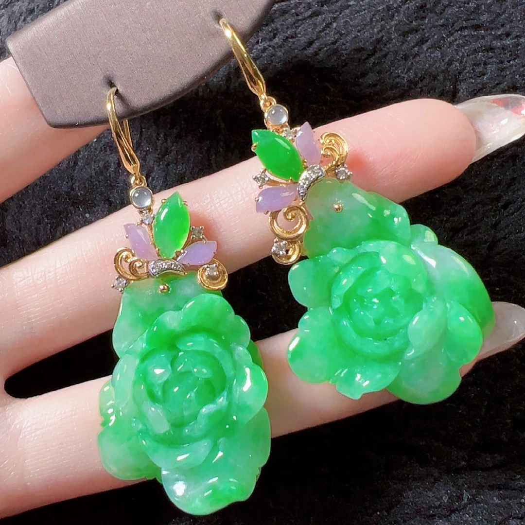 翡翠18K金镶嵌耳饰签收后24小时鉴赏期，过时不退