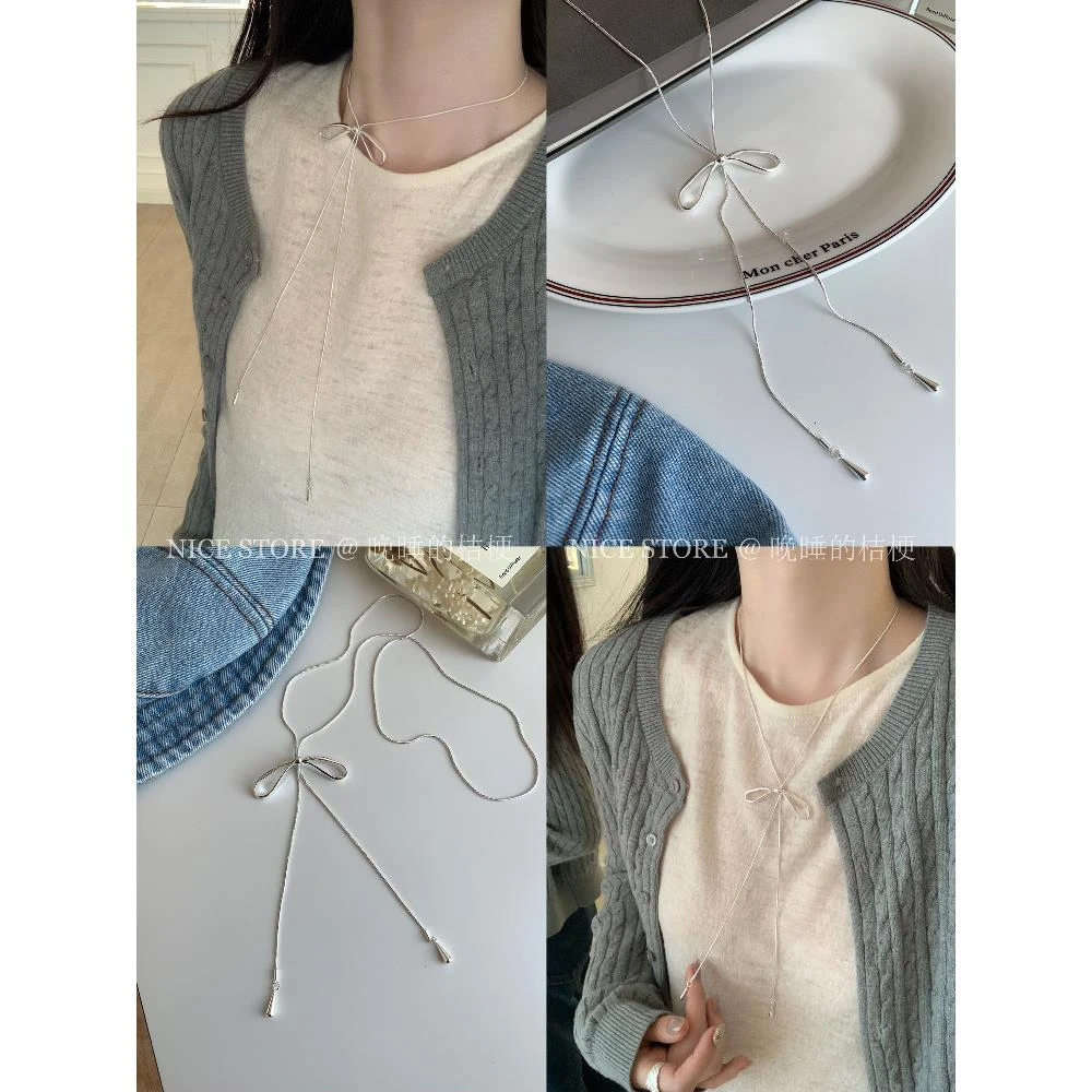 合金项链 晚睡的桔梗「小飞蝶」少女蝴蝶结T恤项链毛衣链显白挂链