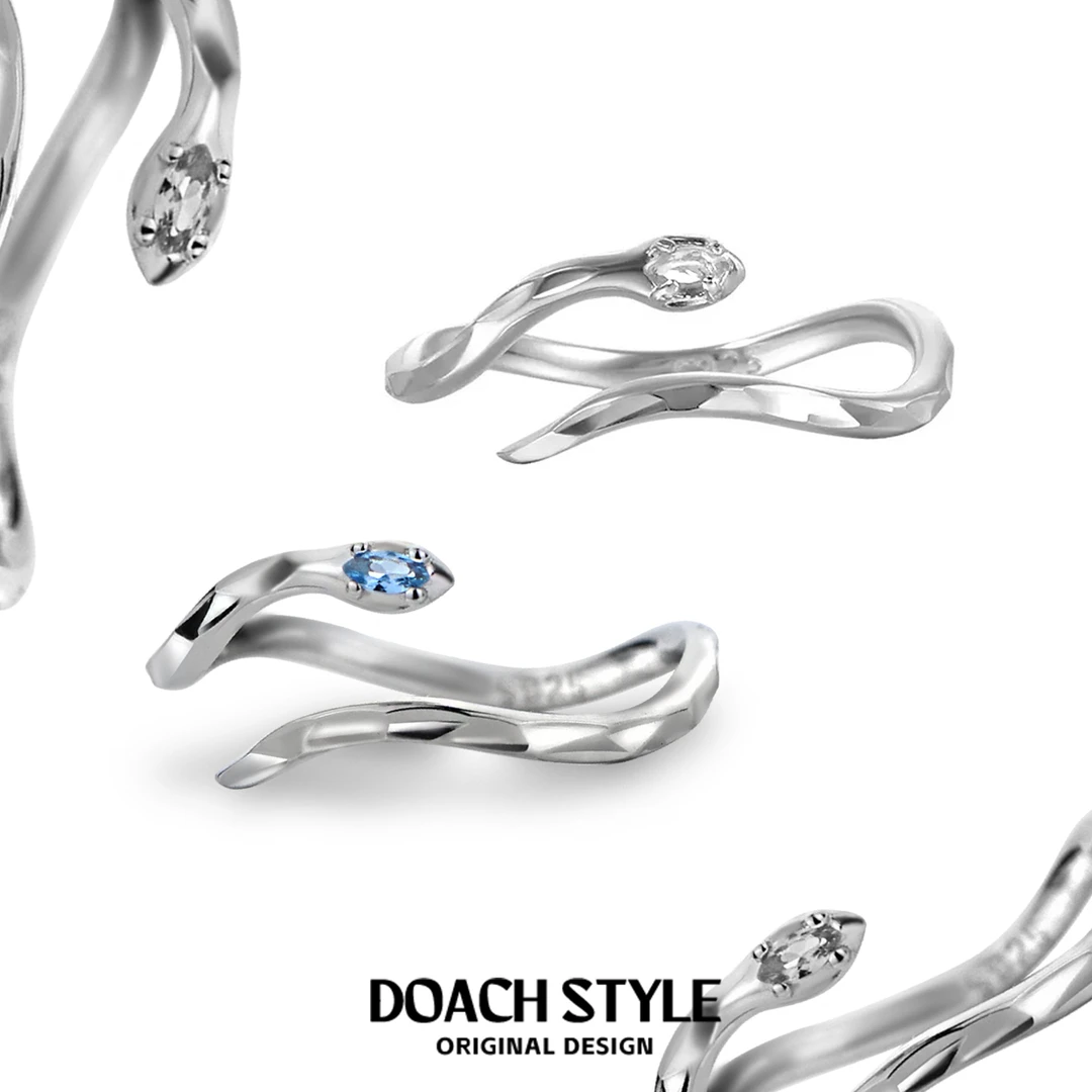 925银戒指 冰川灵蛇戒指蓝锆石轻奢高级感蛇形食指戒不掉色指环