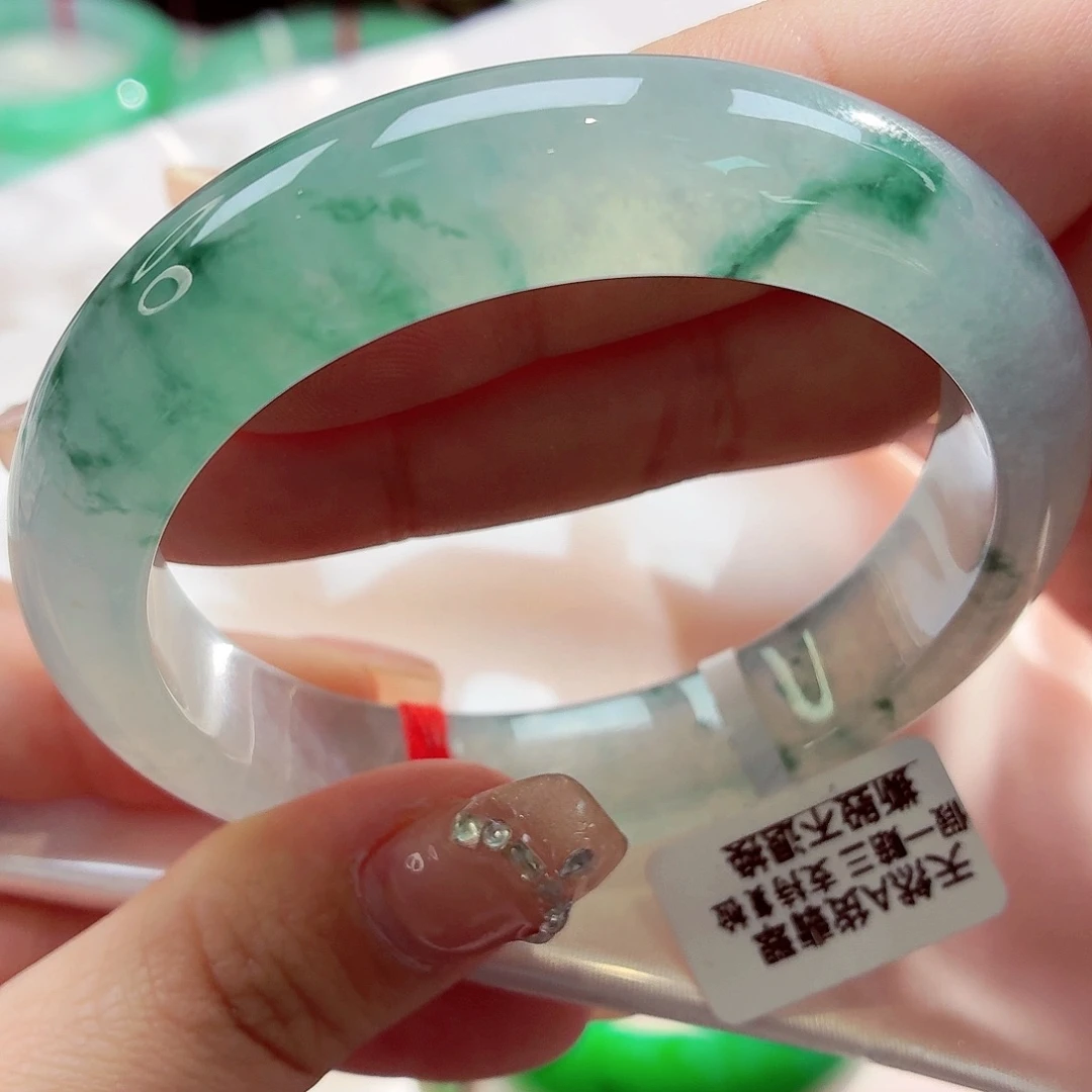 翡翠未镶嵌手镯冰毕业起光蓝花色88-52