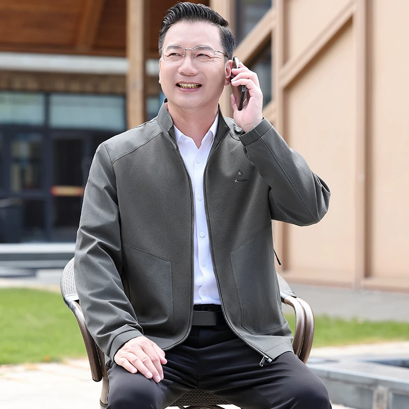 爸爸春秋季外套中老年人男士秋装夹克父亲立领休闲上衣服爸爸秋装
