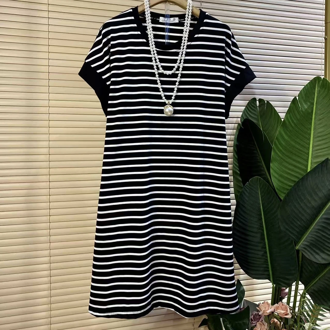 J胖mm欧货时尚新款休闲简约条纹百搭连衣裙