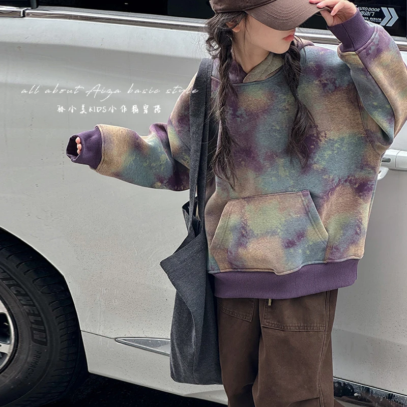 k24970韩国童装女童加绒加厚卫衣秋冬装新款儿童衣服洋气连帽上衣