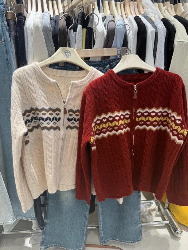 炸款～提花麻花纹针织衫立领开衫女秋冬百搭上衣1502