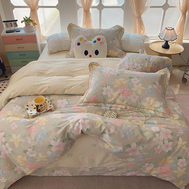 新款亲肤舒适全棉四件套床上用品纯棉被罩床单可机洗薄款被套套件