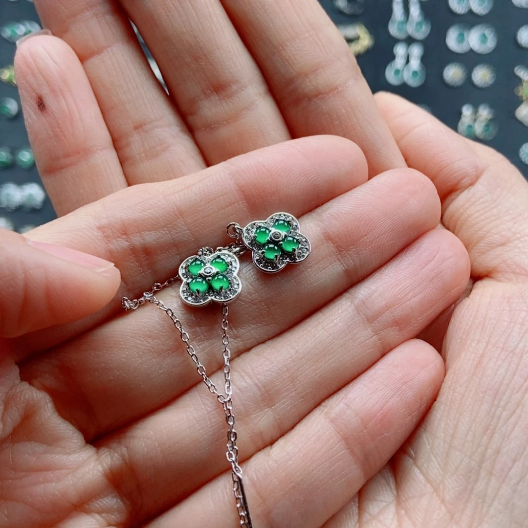 翡翠耳饰银S925镶嵌拐**鹿翡翠首饰