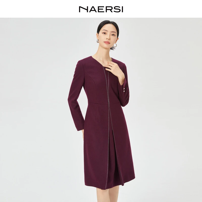 NAERSI/娜尔思25年新款显瘦气质中长款收腰优雅连衣裙NF09880T5