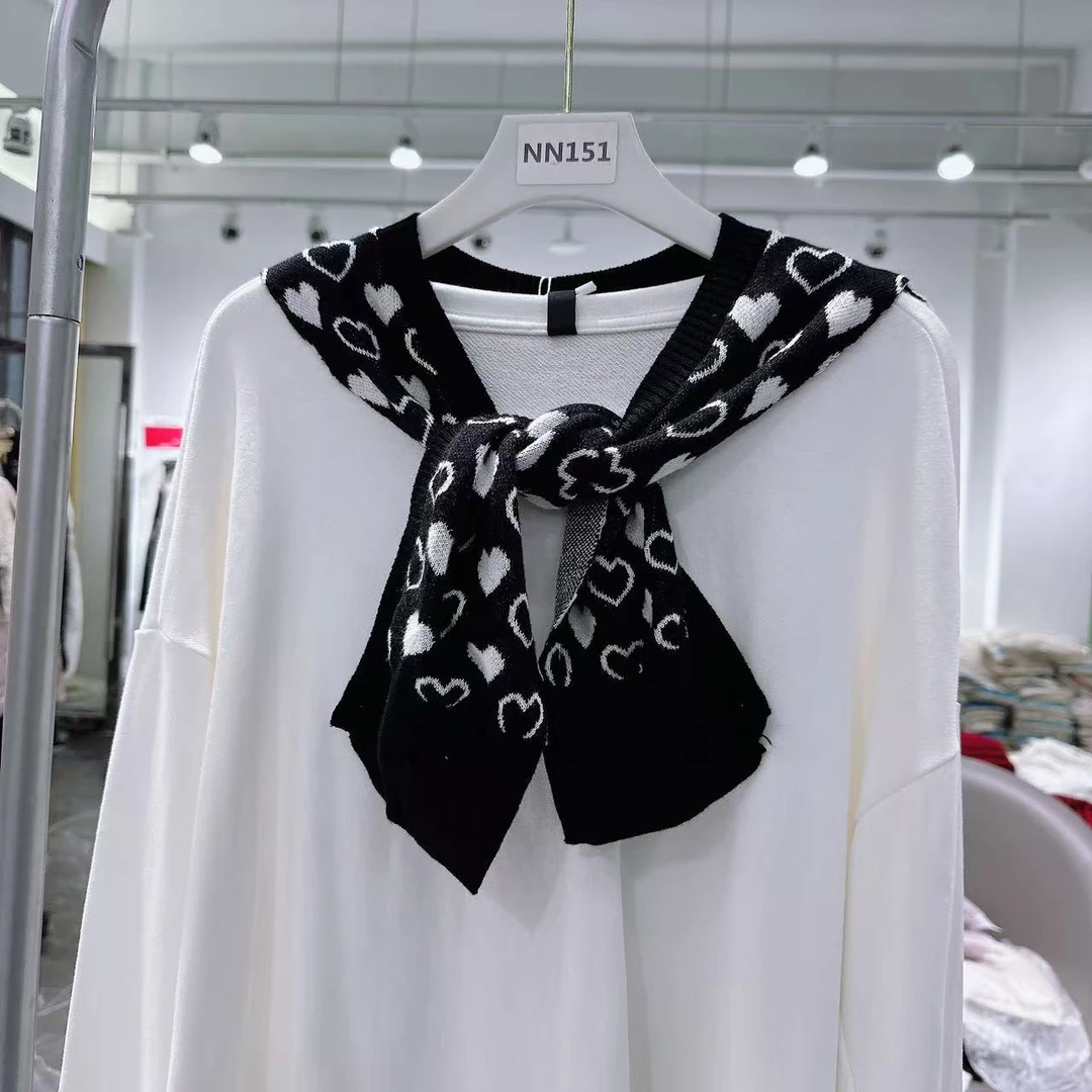 NN039-新款时尚设计感披肩气质针织黑白休闲简约