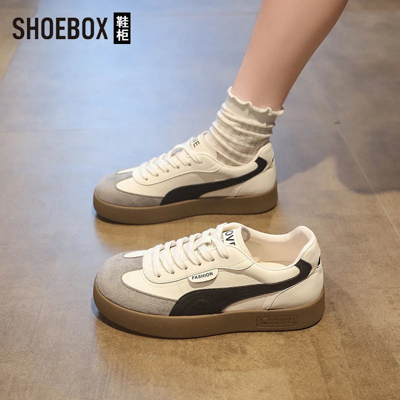 达芙妮旗下德训小白鞋女百搭厚底25秋季新款设计感休闲运动板鞋