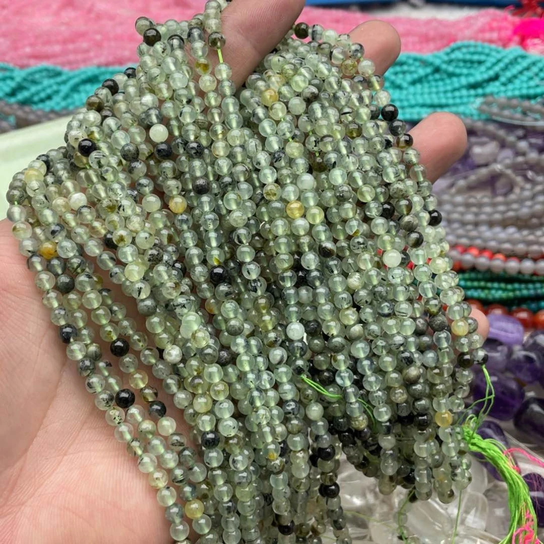玛瑙/玉髓珠宝半成品未镶嵌一条装卡4mm葡萄石发晶圆珠