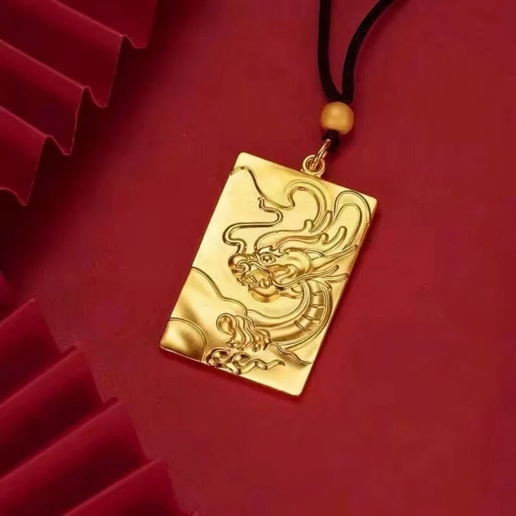 【顺丰配送 明天到家】国风复古百搭实心金色15g重飞龙在天祥云龙牌