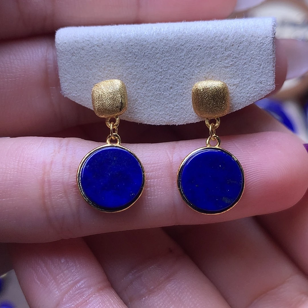 青金石银S925镶嵌耳饰11.4m