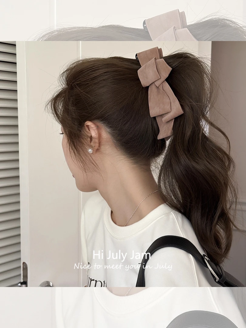 韩国chic风麂皮绒蝴蝶结香蕉夹秋冬新款后脑勺竖夹马尾夹扭扭发夹