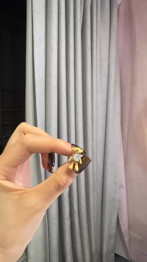 合金耳饰 YM【棕色小熊耳钉ED219】复古时尚百搭轻奢法式