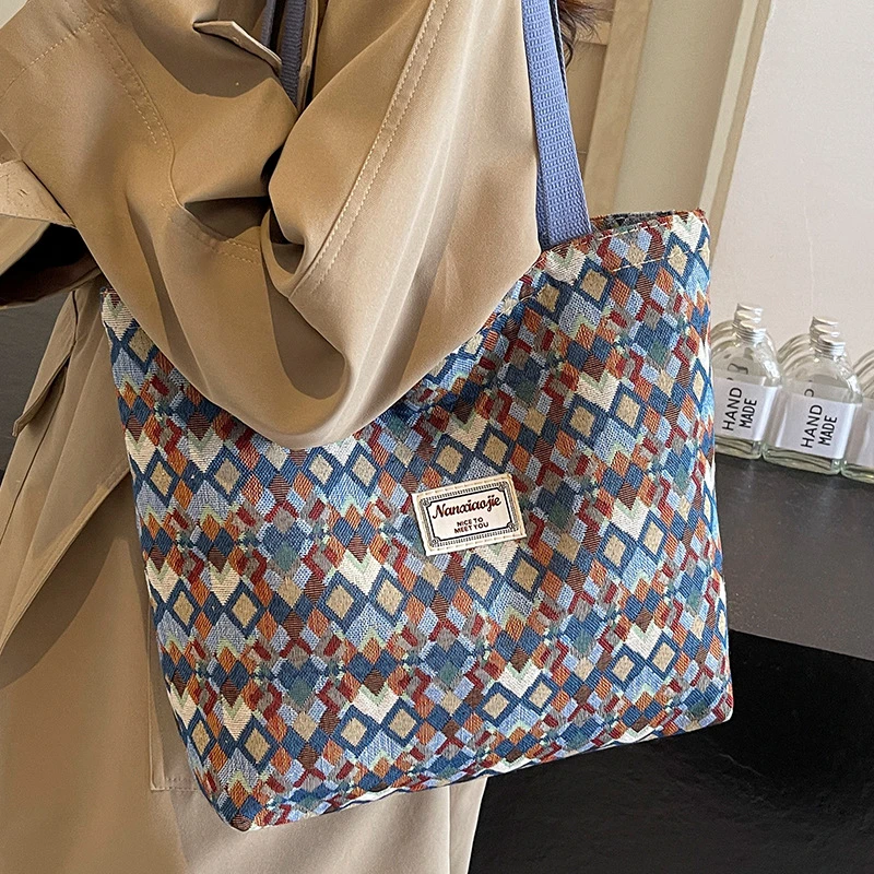 小众托特包女新款时尚帆布包大容量通勤单肩包斜挎包手提包腋下包