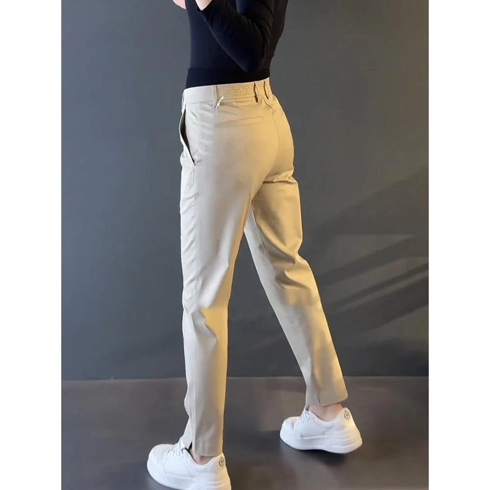 高品质秋季新款潮牌男士休闲裤春秋薄款时尚修身纯色百搭直筒长裤