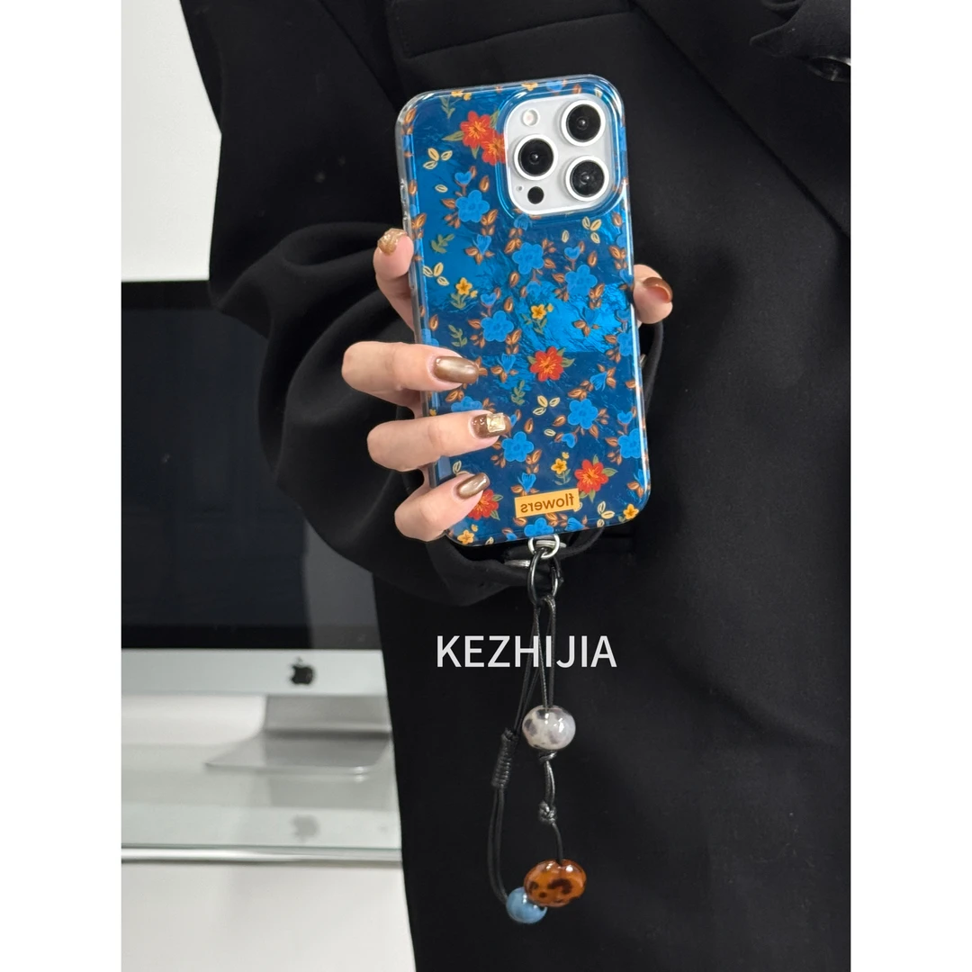 【壳之】克莱因蓝油画碎花适用苹果16/15/14/13华为mate70/60手机壳