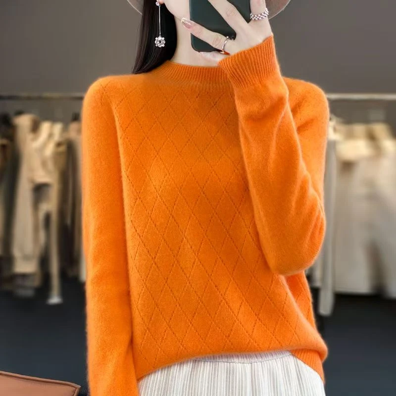【茶芙巷】一线成衣146菱形镂空高级半高领羊毛衫【YJL】