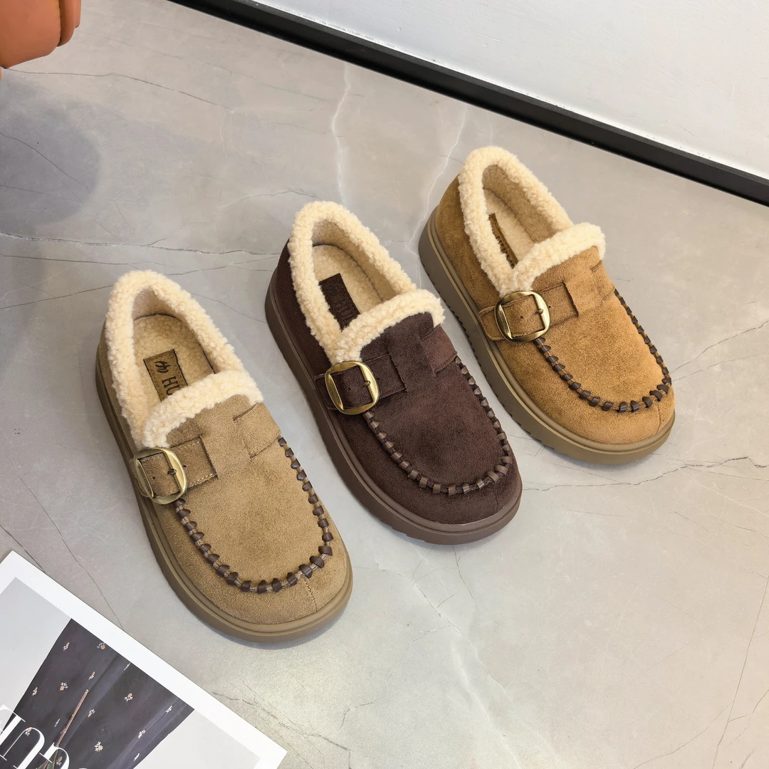 软底女款棉拖鞋秋冬加绒一脚蹬女鞋朋克风棉鞋棉靴毛靴轻职风5587