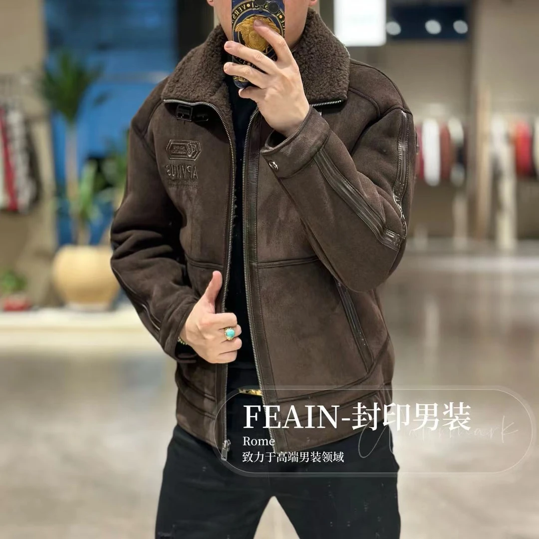 【100%羊毛】高端定制真皮拼接全羊毛机车夹克2661