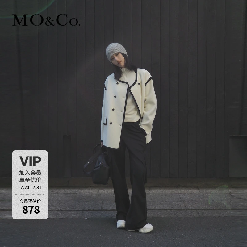 【美丽诺绵羊毛】MOCO冬双排扣H型双面呢外套MBC4COTT03