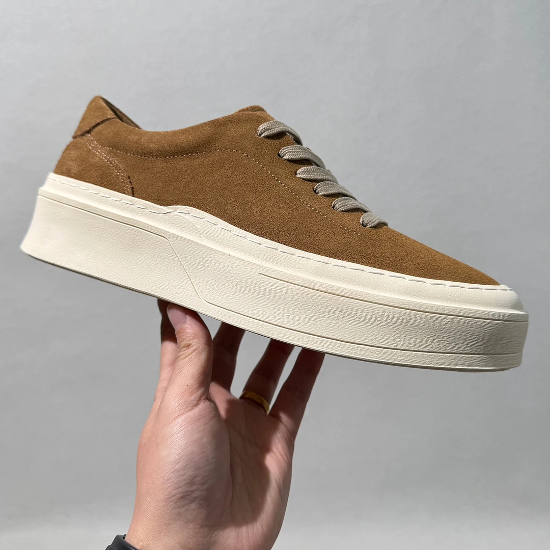 日系冬季新款复古磨砂皮厚底板鞋男棕色系带百搭休闲鞋轻质潮男鞋