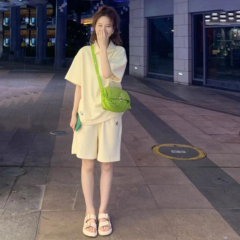 欧洲站休闲运动套装女夏季气质显瘦洋气宽松短袖POLO衫短裤两件套