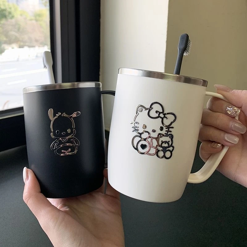 日式304不锈钢洗漱口杯防霉刷牙水杯子带手柄一家三口简约可爱ins
