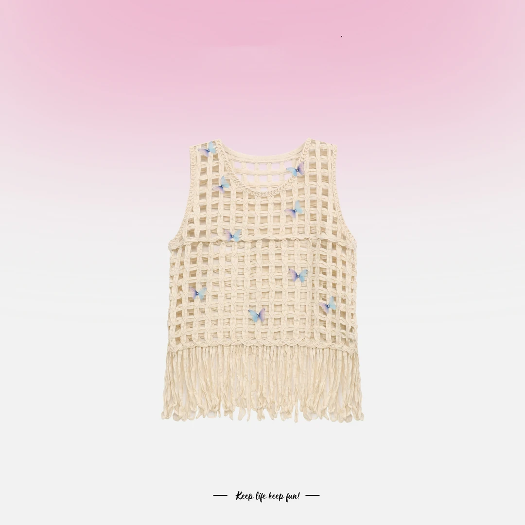 夏季穿搭时尚编织镂空流苏百搭设计感上衣女LT591900