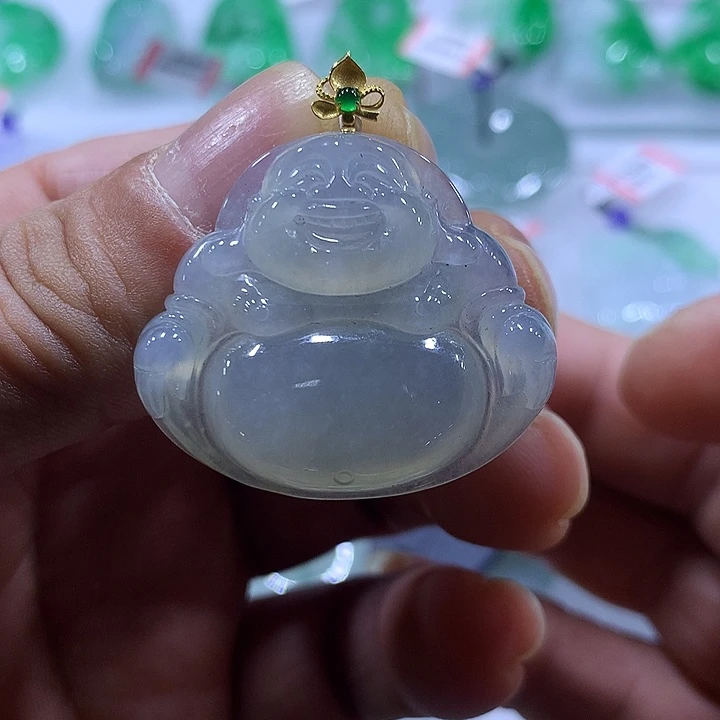 翡翠18K金镶嵌颈饰天然翡翠A货吊坠18K镶嵌