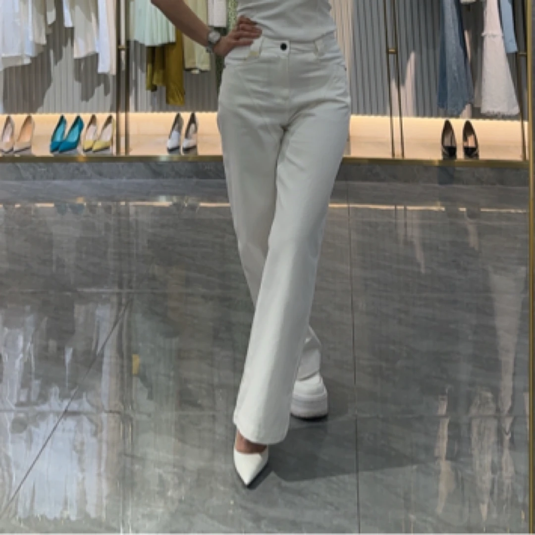 阔腿裤高弹力直筒裤女高腰牛仔裤牛仔西装裤微喇长裤职业