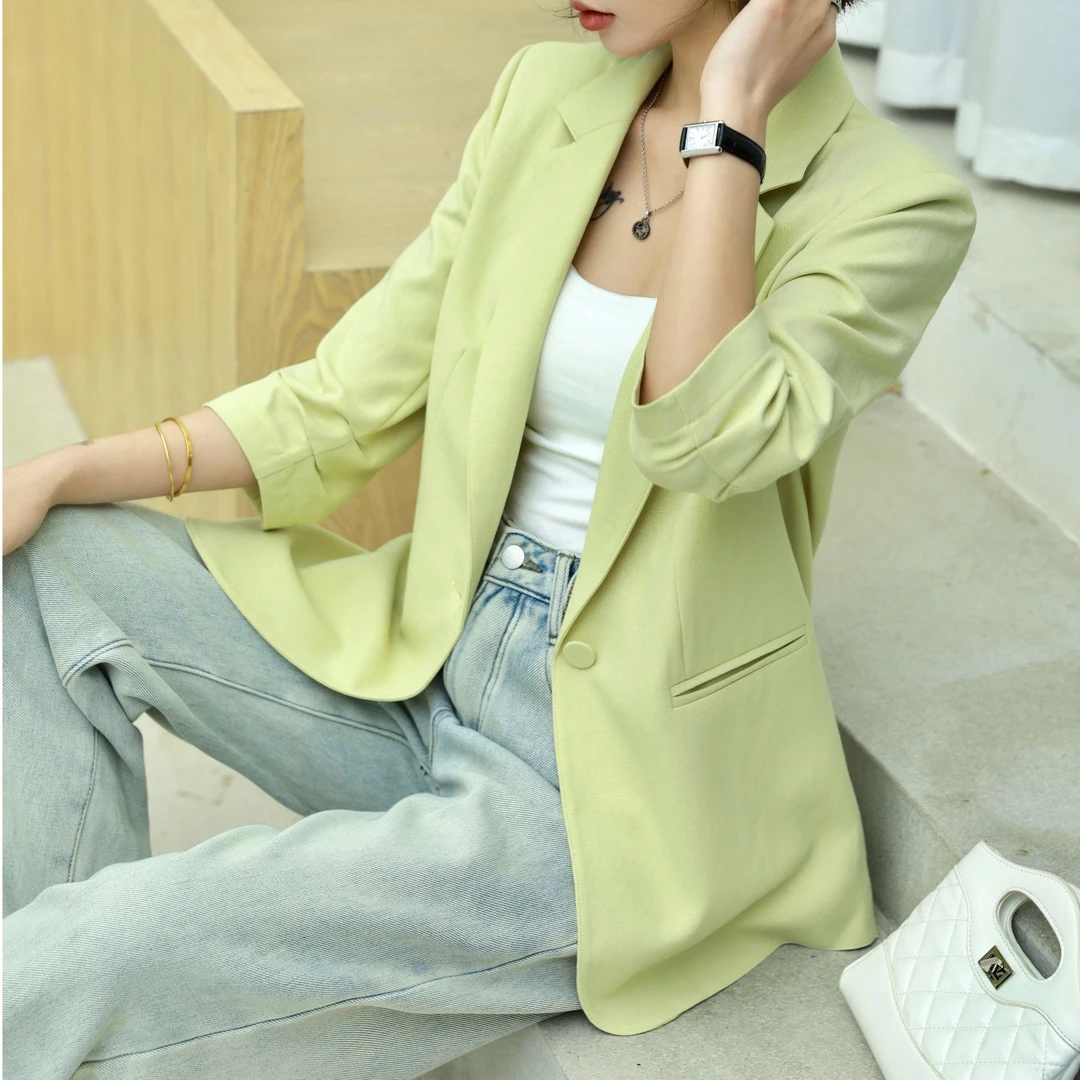 王姐专属-2025春季新品修身显瘦亮丝一粒扣西装外套【万姿-55】