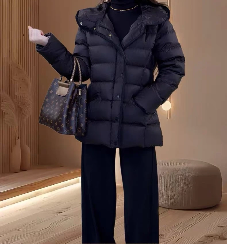 2025连帽白鸭绒服时尚百搭轻薄反季显腰休闲外套女