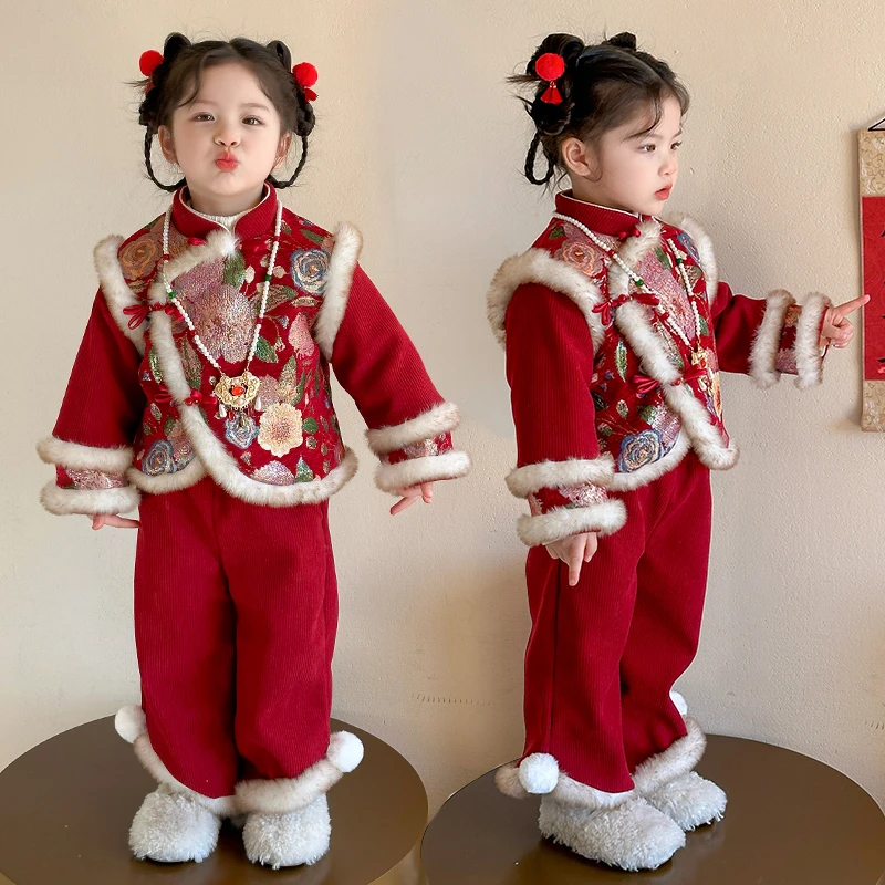 【糖糖专属】拜年服女童冬儿童套装宝宝周岁礼服女孩过新年喜庆衣服