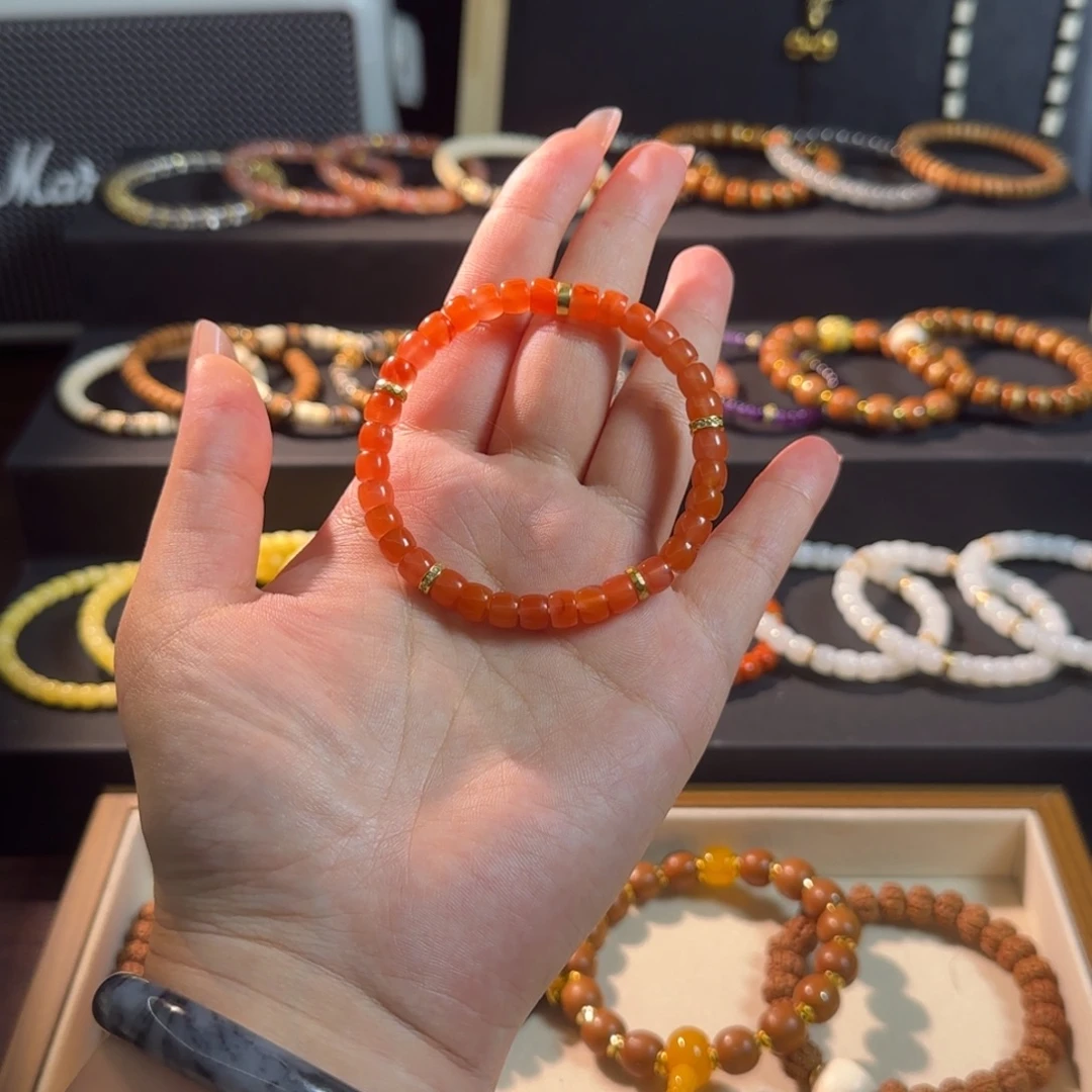 南红玛瑙银S925镀金镶嵌手串南红冰红手串