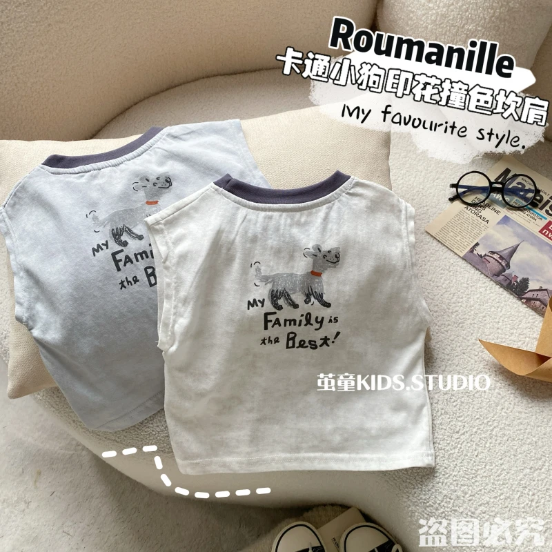 【麦麦妈】X245夏季小童卡通小狗印花衬衫新品男女宝宝休闲可爱无袖