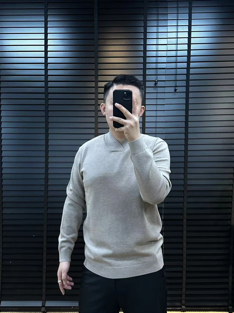男士新款V领纯色加绒羊毛针织衫冬季保暖半高领打底衫秋冬羊毛衫