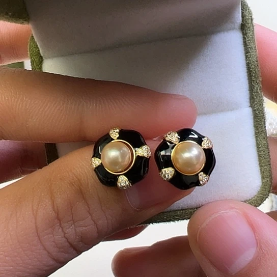 海水珍珠耳饰银S925镶嵌