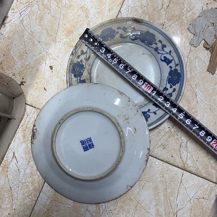陶摆件2个14厘米芙蓉花平盘