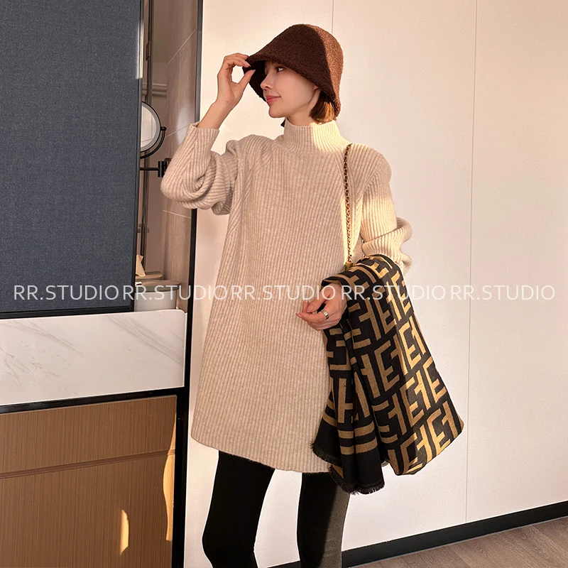 瑞瑞家百搭孕妇装秋冬新款打底毛衣中长款加厚长袖针织上衣DY1712