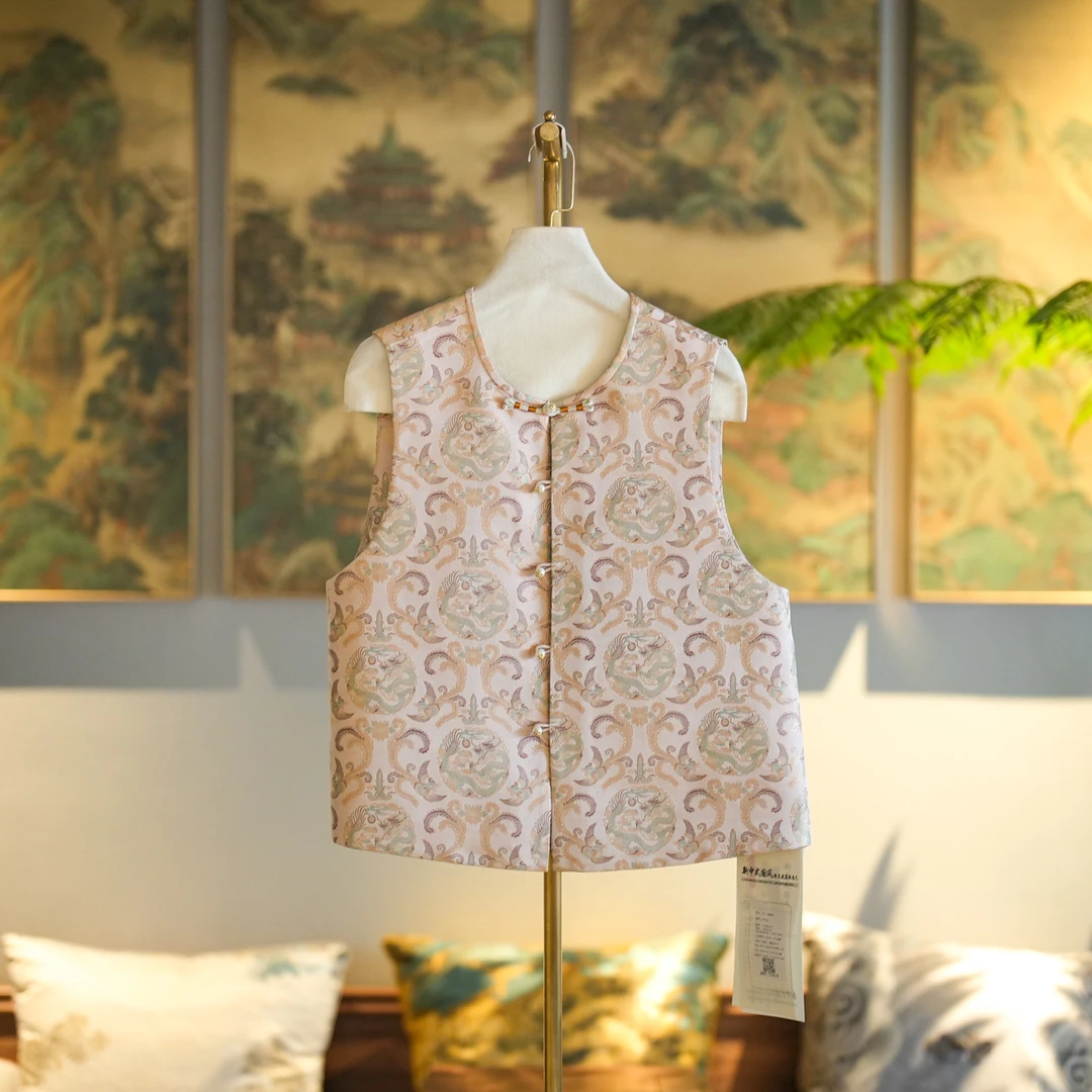 蓝大【顾辞】桑蚕丝圆领对襟马甲7256