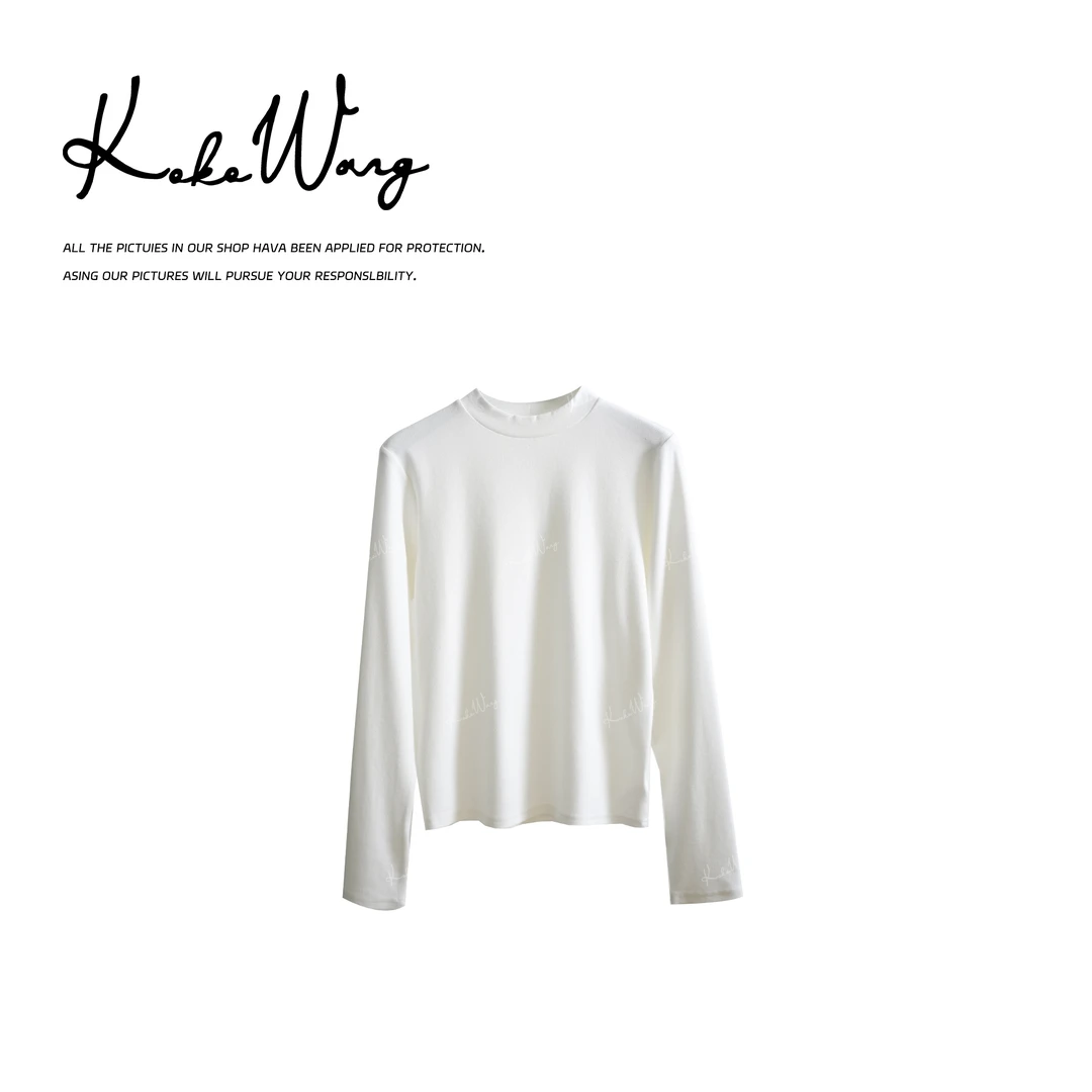 KOKO WANG【慕斯T】秋冬气质慕斯绒半高领云朵长袖T恤X7615I28T02