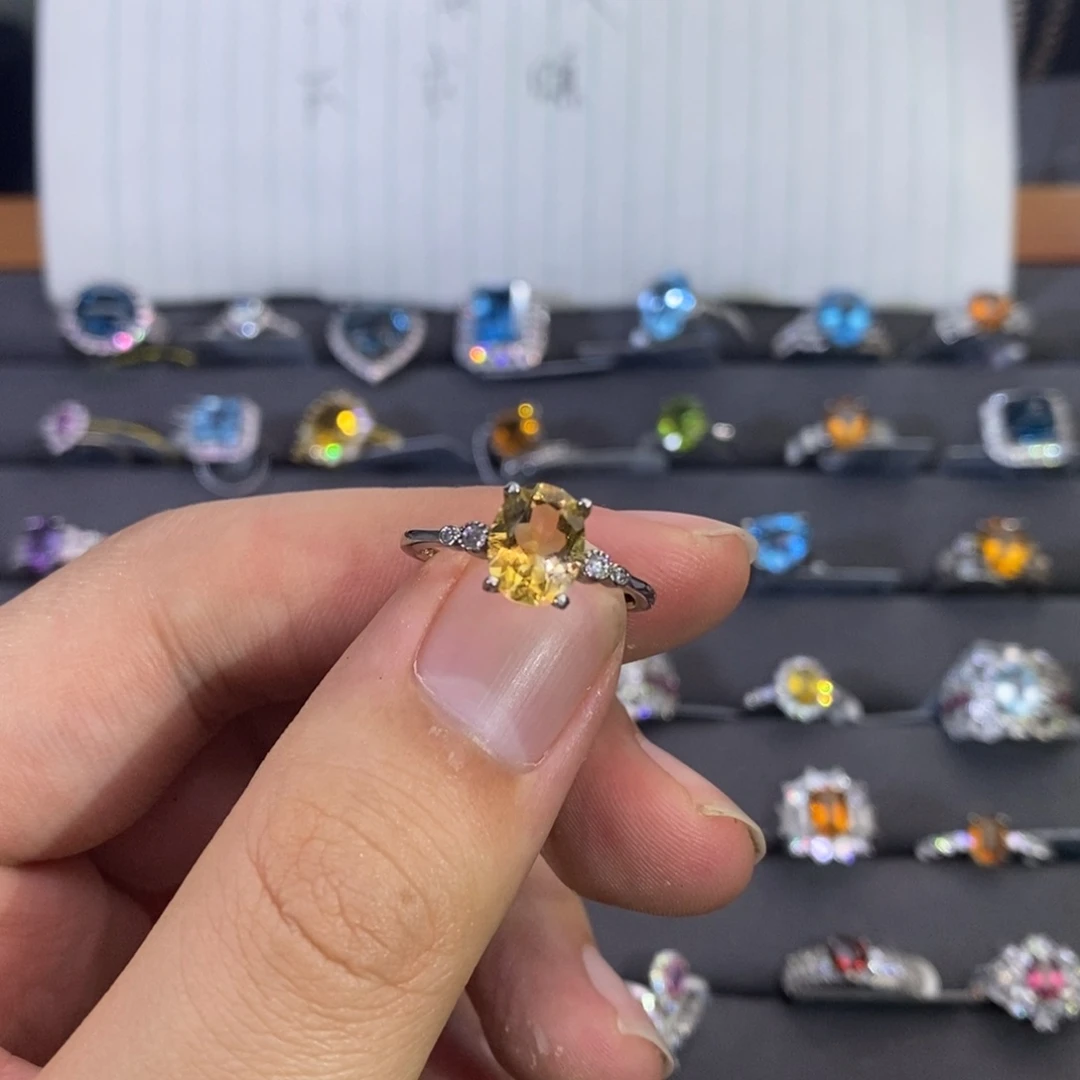 水晶戒指银S925镶嵌圈口可调节