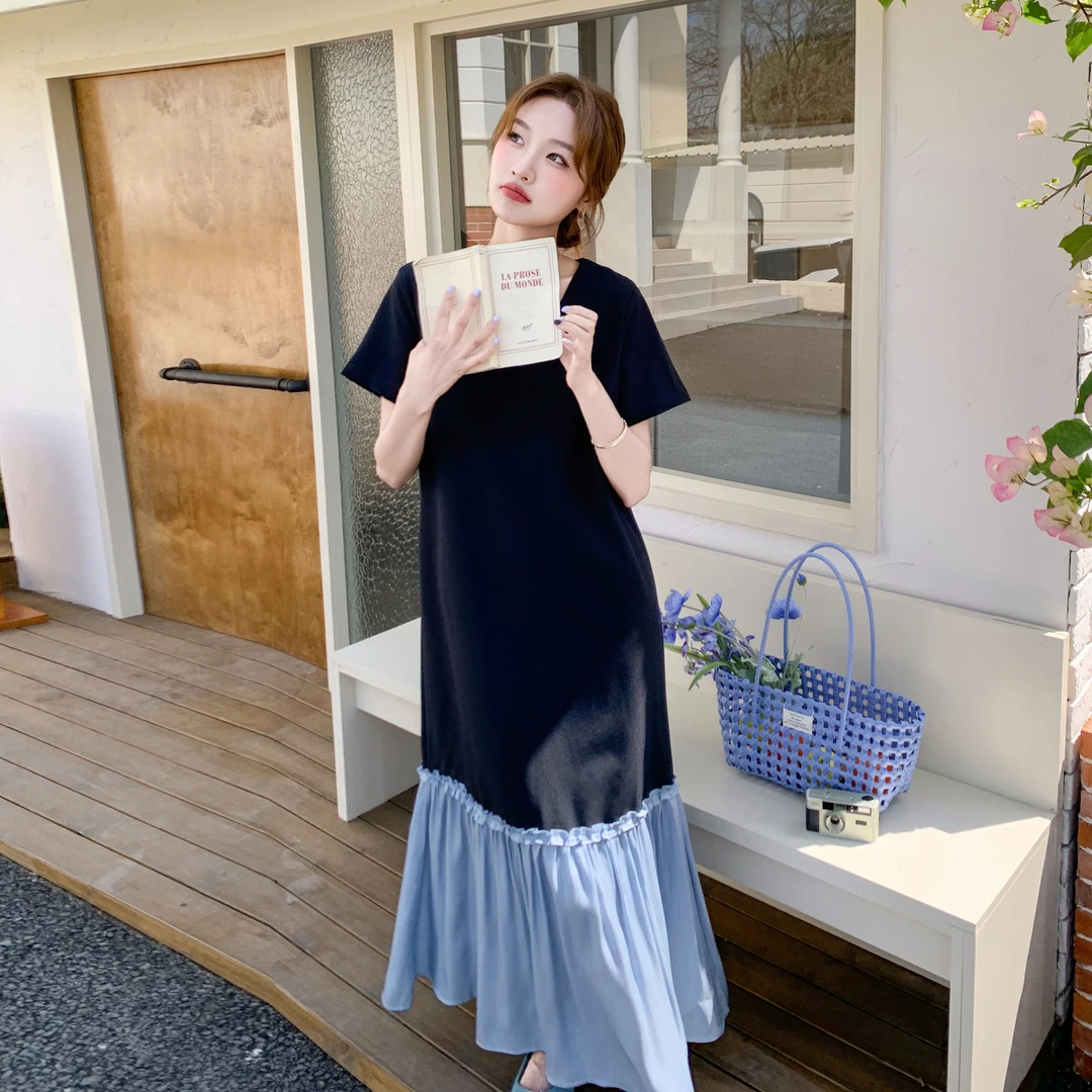 黑色法式温柔风网纱拼接连衣裙女2025夏季新款清纯系甜美减龄长裙