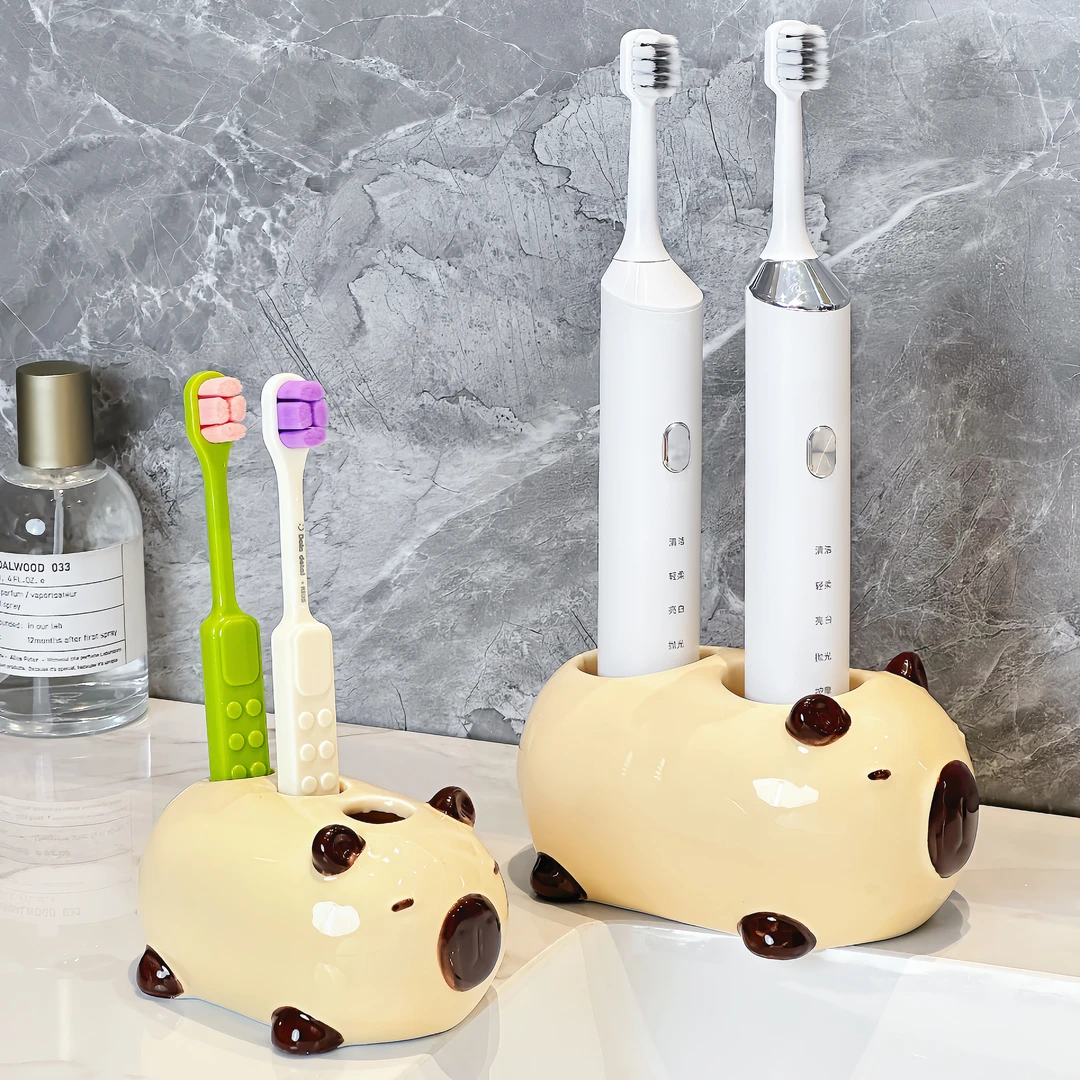 可爱陶瓷卡皮巴拉牙刷架浴室洗手台电动牙刷牙膏收纳座牙具置物架